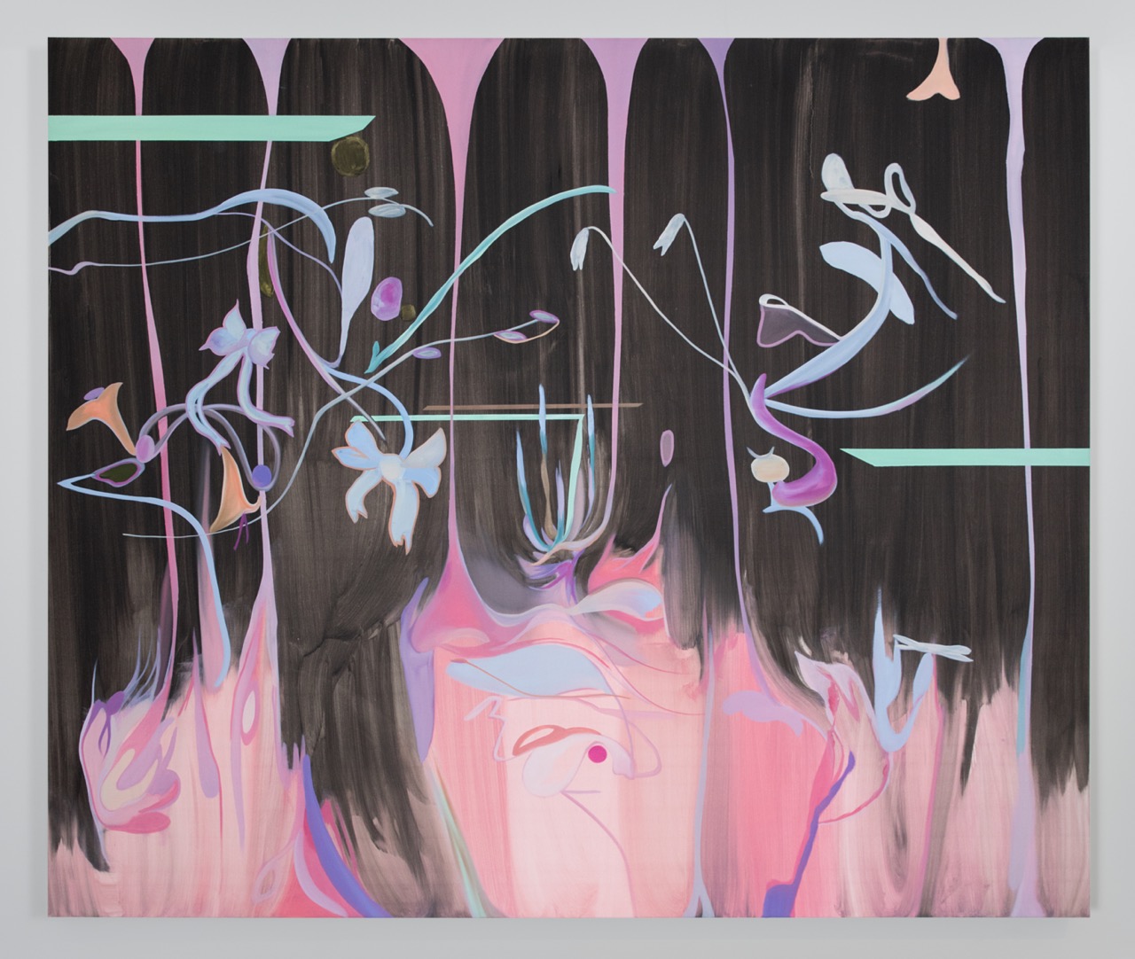 Gabriele Adomaityte, <i>It's stepped up efficiency, a flaming protest, every possible head of hair</i>, 2022. Oil on linen, 78 3/4 x 92 1/2 in (200 x 235 cm)